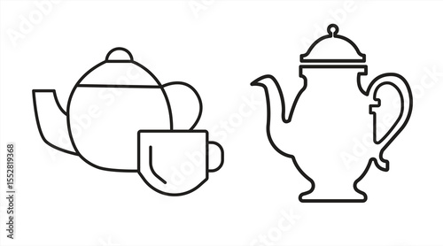 coffee and tea pot line icon, isolated on white background, vector illustration.