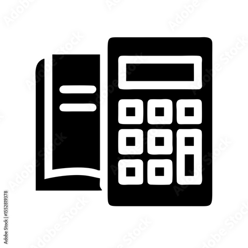 Calculator and book isolated on white background representing accounting finance and mathematical education