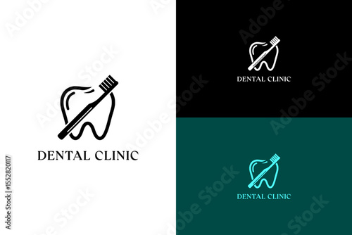 vector illustration of a toothbrush crossing a tooth shape, icon, logo for dentist, tooth cleaning, orthodontist, tooth implant, tooth health, oral care, root canal, dental clinic, and more