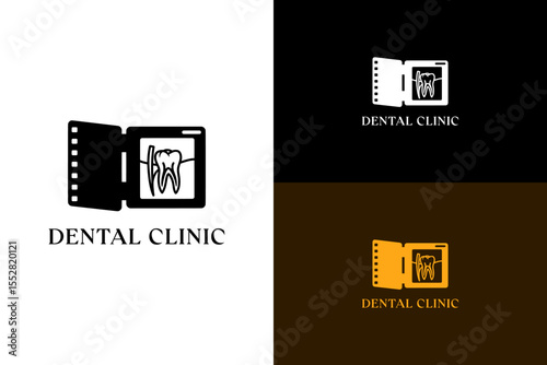 vector illustration of open dental x ray film showing a tooth structure, logo for dentist, oral care, orthodontist, tooth health, teeth implant, root canal, dental clinic, and more