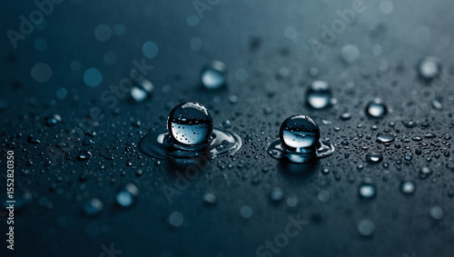 Fresh Water Droplets Macro Shot – Clean Blue Background for Eco Themes.