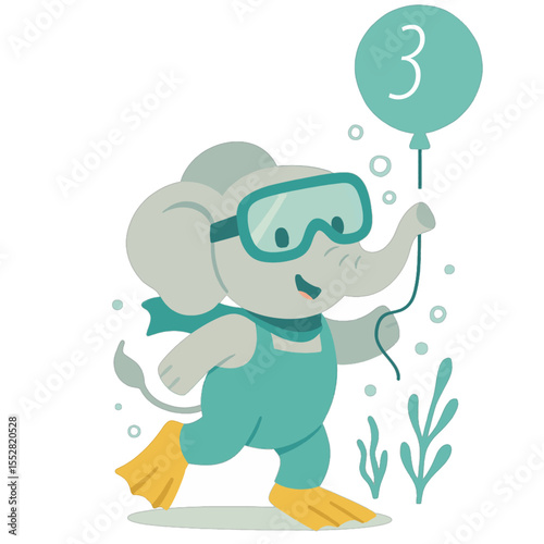 Scuba Diver Elephant with Balloon – Age 3
