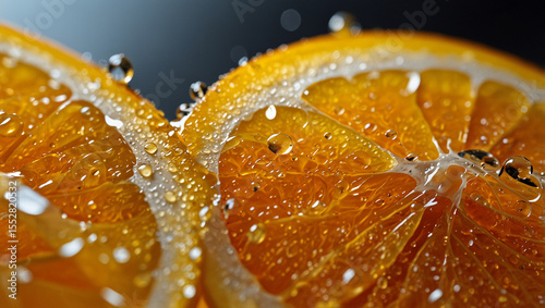 Fresh Orange Slice Close-Up with Water Droplets – Juicy Citrus Macro Photography.