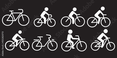 Man on bicycle icon, The man ride bicycle icon, bicycle icon, Bike. Bicycle vector icon. Concept of cycling. Go in for isolated bicycle lanes with a white background