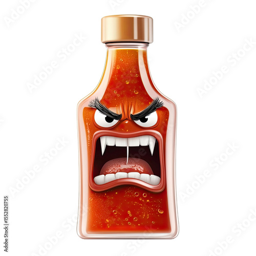 Furious cartoon chili sauce bottle character with angry expression