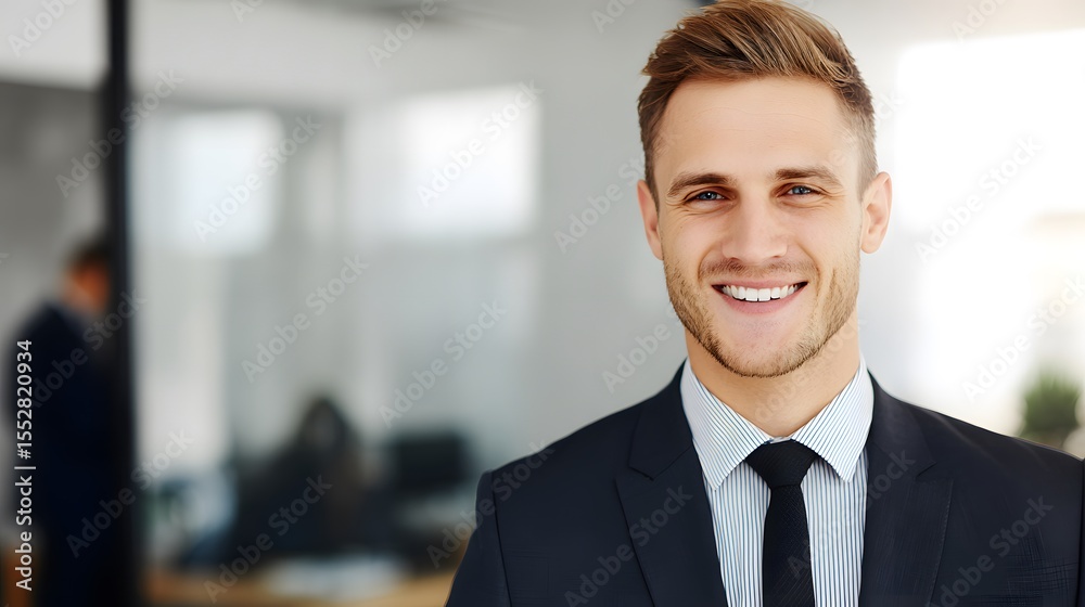 Confident male executive in tailored suit, smiling warmly. Leadership and professionalism in a modern corporate setting. Confident male executive in tailored suit, smiling warmly. Leadership and professionalism in a modern corporate setting.