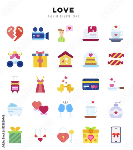 Set of Love Icons. Simple Flat art style icons pack.