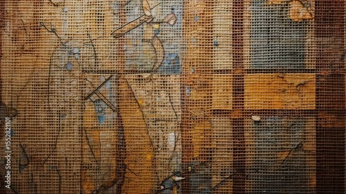 Abstract Woven Texture with Distressed Paint and Grid Pattern Video