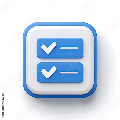 A 3D rendered square app icon, light blue and white, featuring two checkboxes with checkmarks, suggesting a to-do list or form