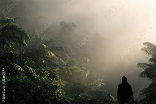 dense rainforest in suriname at sunrise featuring geometric patterns