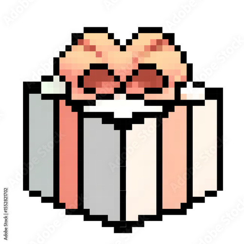 Gift box with heart-shaped lid and colorful wrapping design in vector style