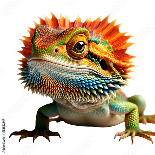 Frilled-Neck Lizard with Open Frill – Isolated Reptile on White