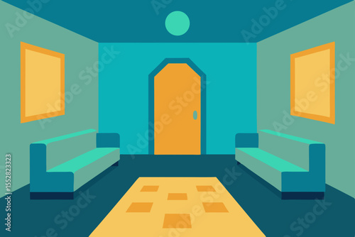 Modern Minimalist Teal and Yellow Room Interior Design Flat illustration