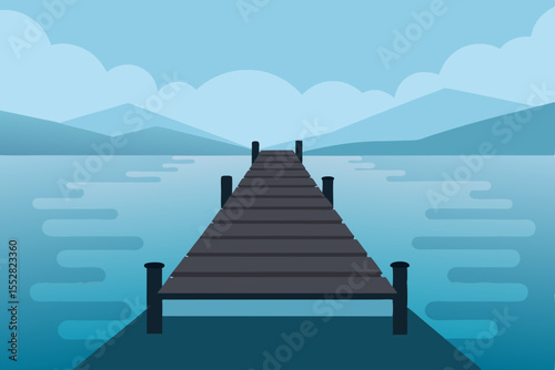 Serene Lake Pier Tranquil Water, Majestic Mountain View