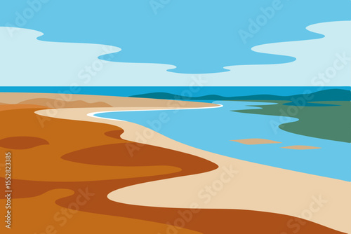 Serene Coastal Landscape Beach, River, and Sky in Harmony