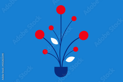 Abstract Red Berry Plant Growth Minimalist Illustration of Nature's Growth