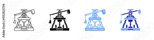 Oil Mining Multiple Style Icon Set Vector 