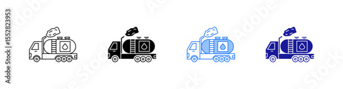 Tanker Truck Multiple Style Icon Set Vector 