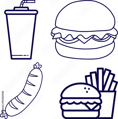 Fast food icon set. Food logo for burger, cold drinks and sandwich