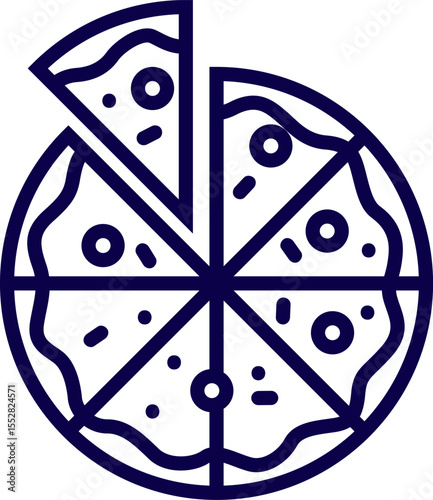 vector illustration of a Full pizza. full pizza vector, pizza slices, vegetables, tomato, pizza restaurant logo, pizza shop, illustration, geometric shapes, foodies, food chain