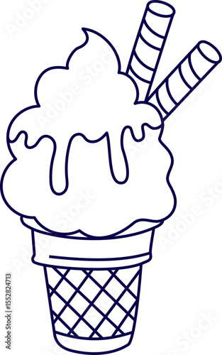 ice cream cone. Ice cream waffle cone pictogram isolated vector object illustration. Soft-serve wafer ice-cream. Strawberry Ice Cream Cone Flat Design Dessert Icon