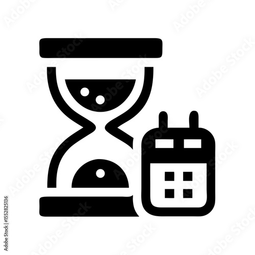 Black silhouette of an hourglass next to a calendar icon representing time management and scheduling