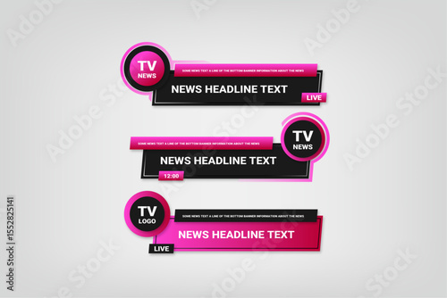 vector news banner template for tv with pink gradient text elements for title and information