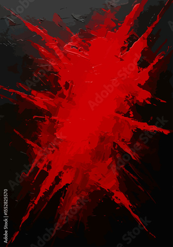 A bold and raw expression of rage painted in an abstract impressionist style with heavy red and black strokes that explode off the canvas