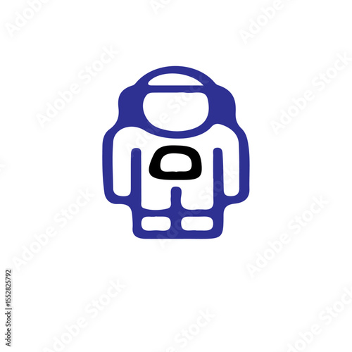 A simple blue and white drawing of an astronaut in a spacesuit icon design