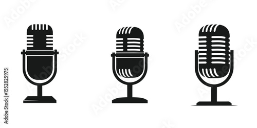 Black Retro Vintage Microphone Logo – Flat Style Silhouette for Music, Podcast, Recording Studio

