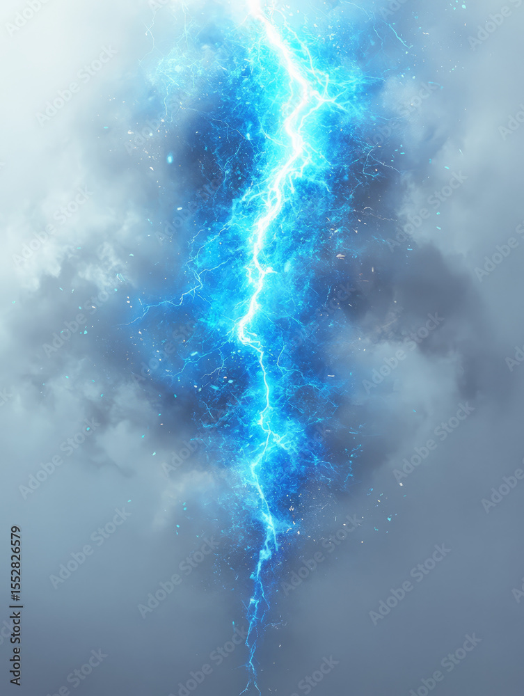 Naklejka premium Blue lightning in cloudy sky during a thunderstorm