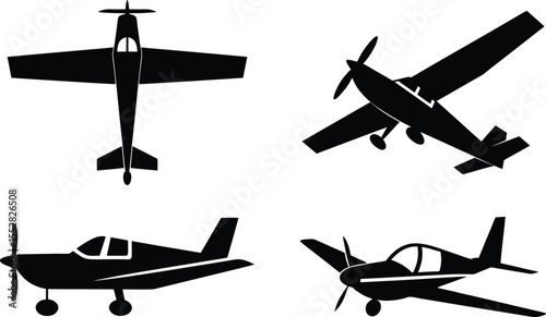 Airplane silhouette icon collection in various styles.