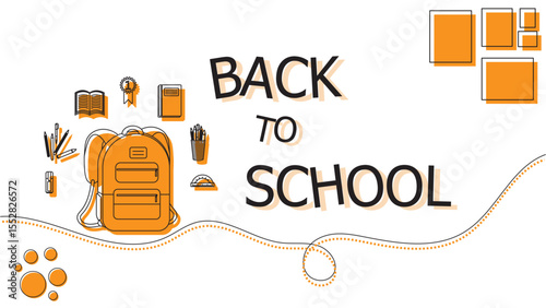 Flat Colorful Back to School Illustration with Stationery for Education Banner Design