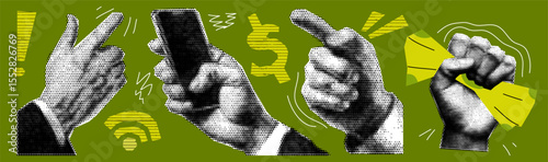 Hold your media and money with cash in pop social retro smartphone collage with news and paper elements