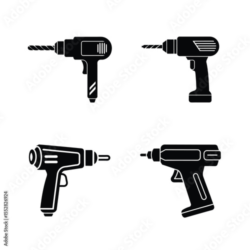 Drill, Nail gun, Heat gun, Rotary hammer vector silhouette bundle