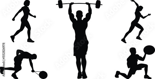 Diverse group of people performing various fitness exercises and sports activities