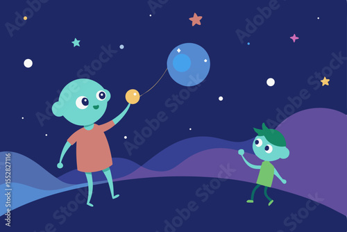 Night Sky Adventure Alien and Child's Cosmic Friendship