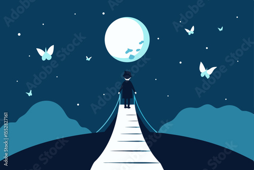 Night Sky, Moonlit Path, and the Journey Ahead A Surreal Illustration
