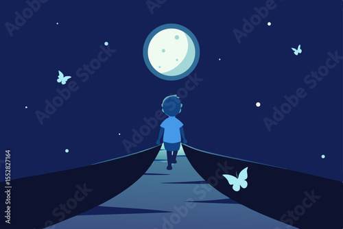 Night Journey A Boy's Path Under the Moonlit Sky