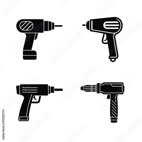 Drill, Nail gun, Heat gun, Rotary hammer vector silhouette bundle