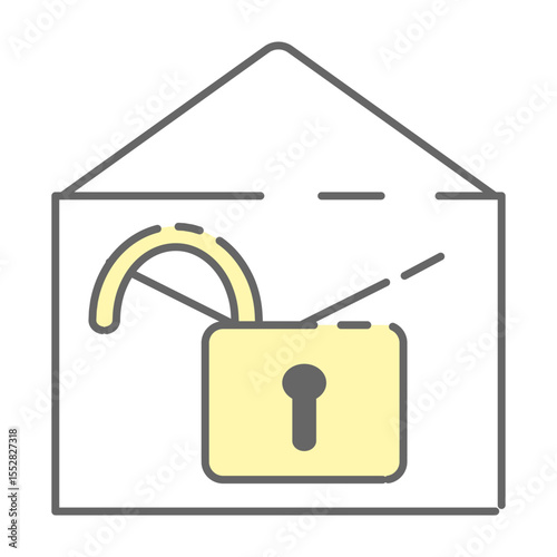 Open Mail Icon with Unlocked Padlock Symbol