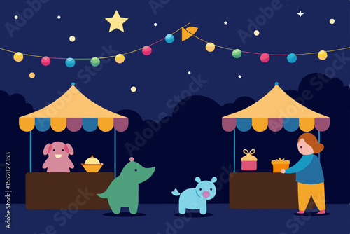 Night Market Delight Charming Toy Stalls Under the Stars