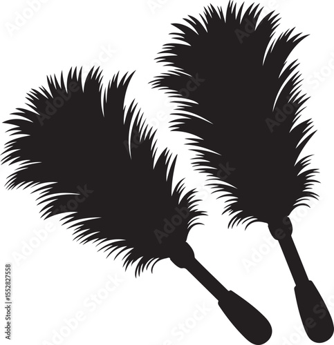 Two black silhouette feather dusters on a white background