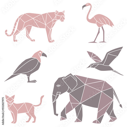 low poly 3d animal icons pastel colors