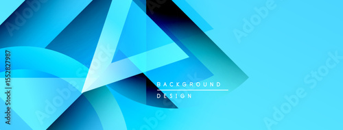 Abstract blue design features overlapping shapes, gradients, smooth curves. Modern background evokes dynamic energy, clean aesthetic.