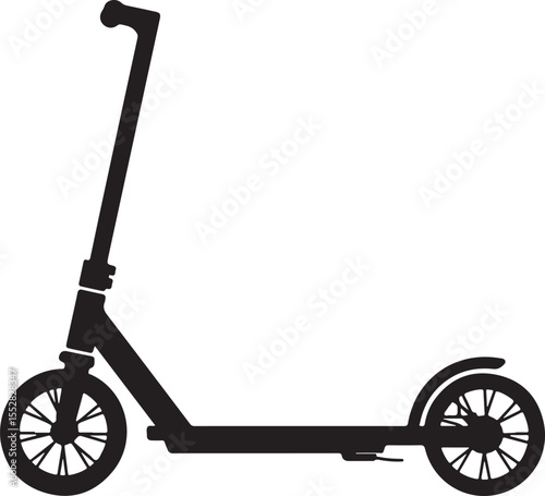 Black silhouette of a modern kick scooter isolated on a white background
