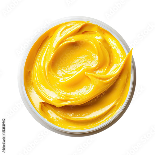 Smooth and Creamy Yellow Lotion in a Round White Container