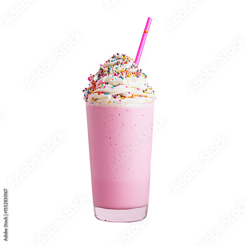 Creamy Pink Milkshake with Whipped Cream and Colorful Sprinkles