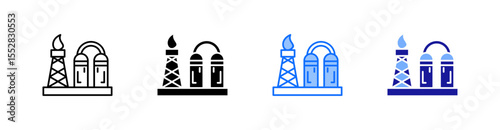 Oil Refinery Multiple Style Icon Set Vector 