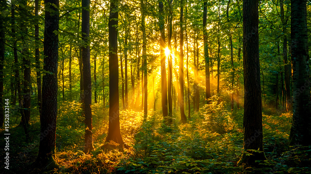 Obraz premium Sunlit Forest Golden Rays